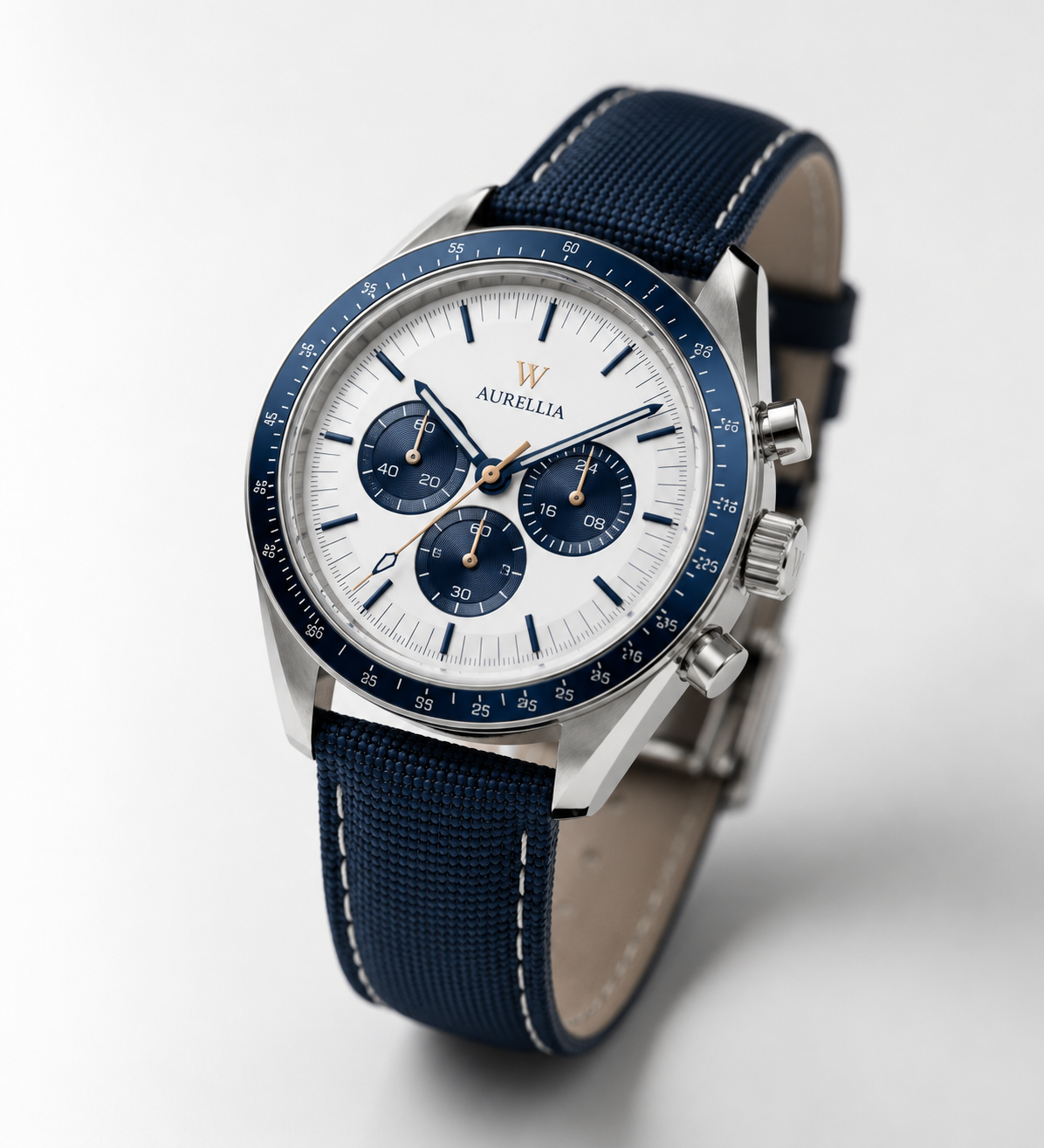 Men's Chronograph featuring a Pale Dial and Navy Hands