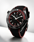 Men's Dual Time Diver with Dark Bezel and Ruby Toned Detail