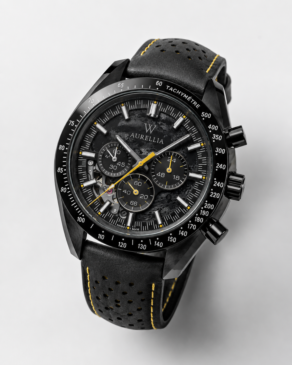 Men's Automatic Chronograph with Deep Black Face and Steel Accents