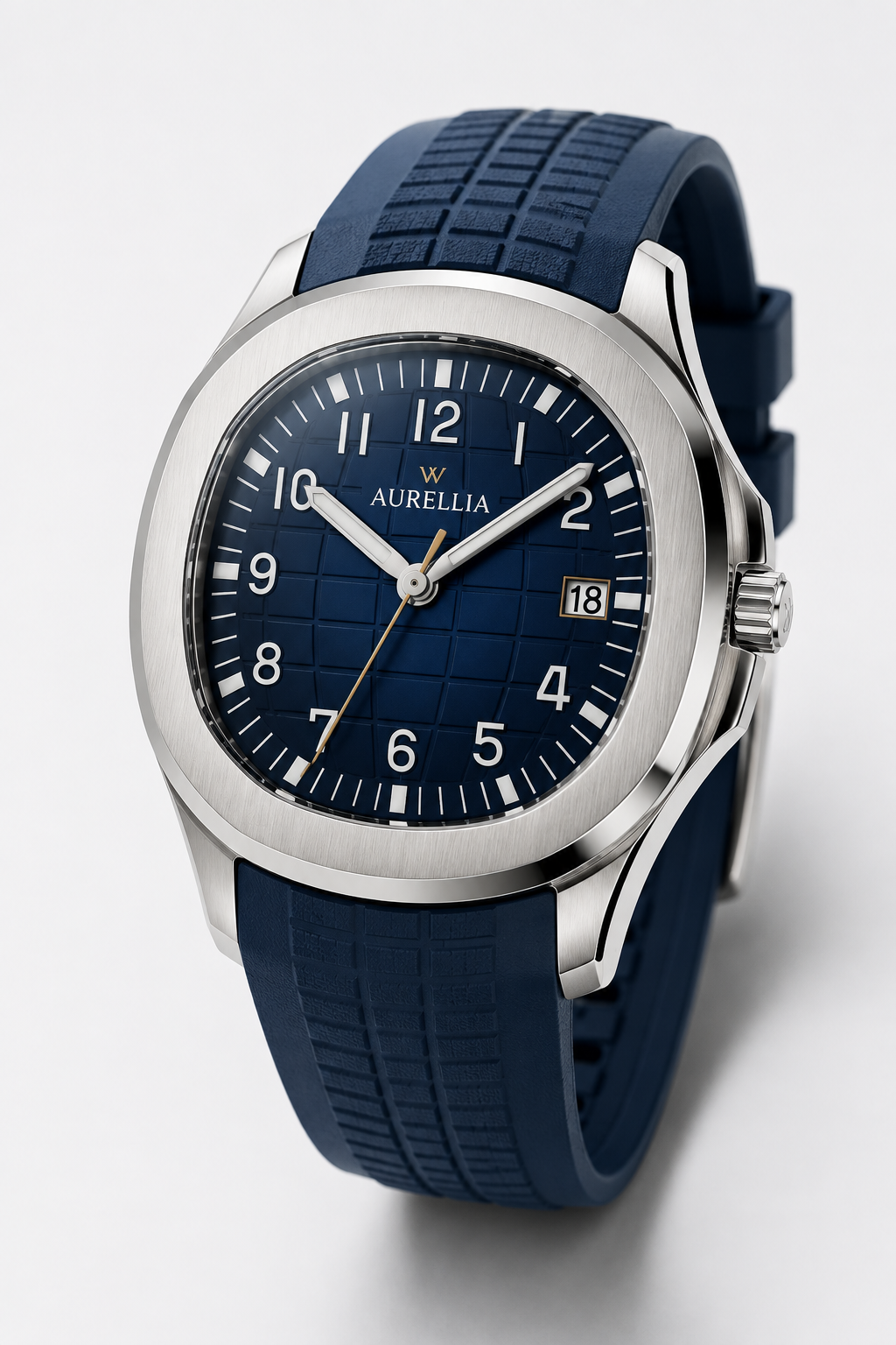 Men's Automatic Watch with Embossed Line Face and Rubber Band